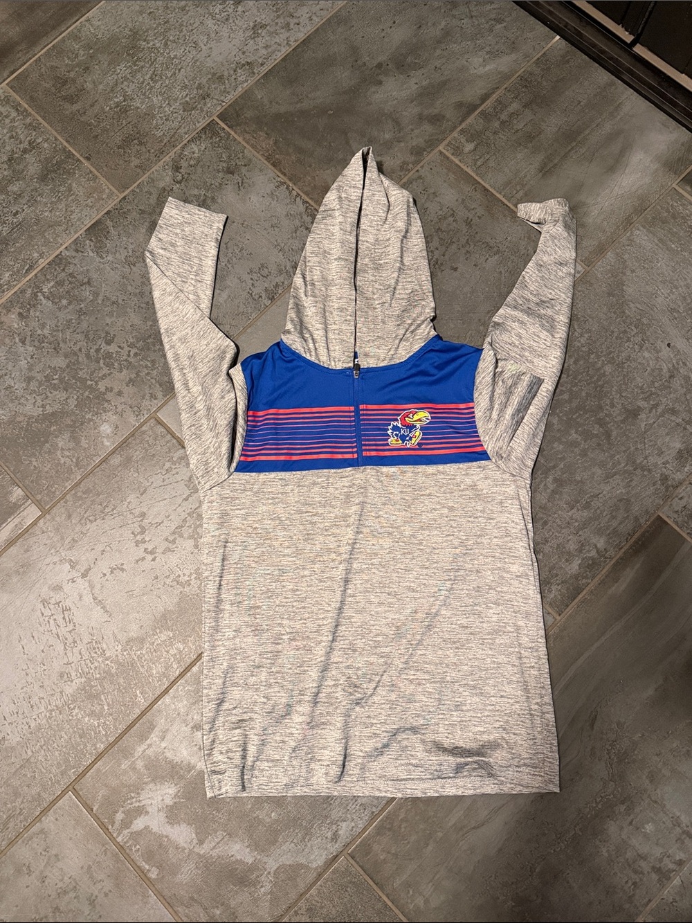 Colosseum Gray and Royal Blue Kids Hooded Sweatshirt with Stripes